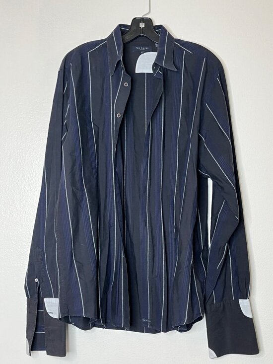 Ted Baker Other - Ted Baker Mens Navy Blue Striped Long Sleeve Button-Up Shirt Size 4